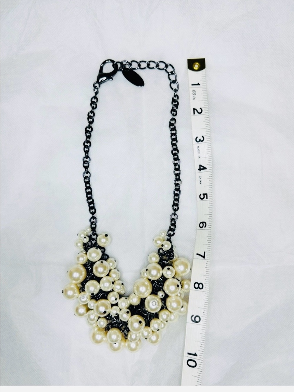 22” Chico’s White Pearl Cluster Necklace on Plated Black Chain - Picture 3 of 6